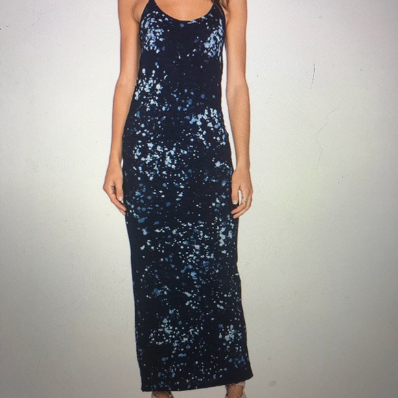Bleach out maxi dress blue paint splatter Large - Picture 2 of 4